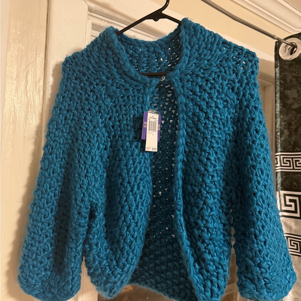 Chunky Knit Open-Front Cardigan in Teal